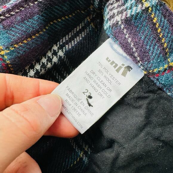 Unif Blue And Purple Plaid High Waisted Straight Leg Pants Women’s Size 23 - Picture 9 of 10